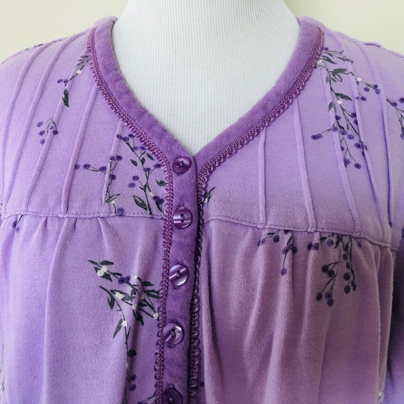 Nightgown Pullover Purple Floral Scoop Neck Long Sleeves CELESTIAL DREAMS - Picture 2 of 11